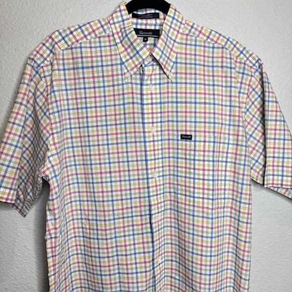 Faconnable Mens Short Sleeve Colorful Checked Shirt Sz Medium - Picture 2 of 11